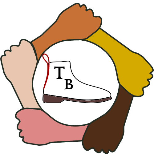 Logo - Circle of multi-colored hands around a boot with "TB" inside